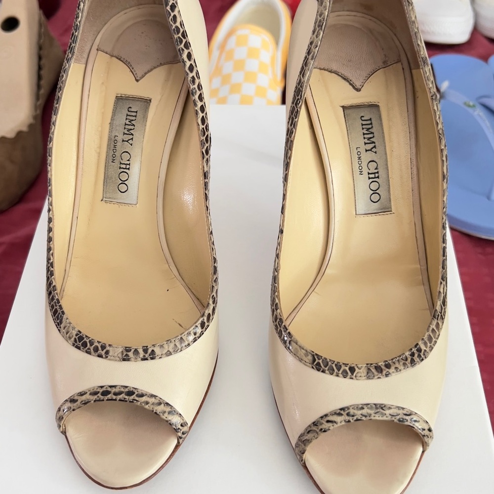 Jimmy Choo Cream High Heel Peep Toe Shoes
